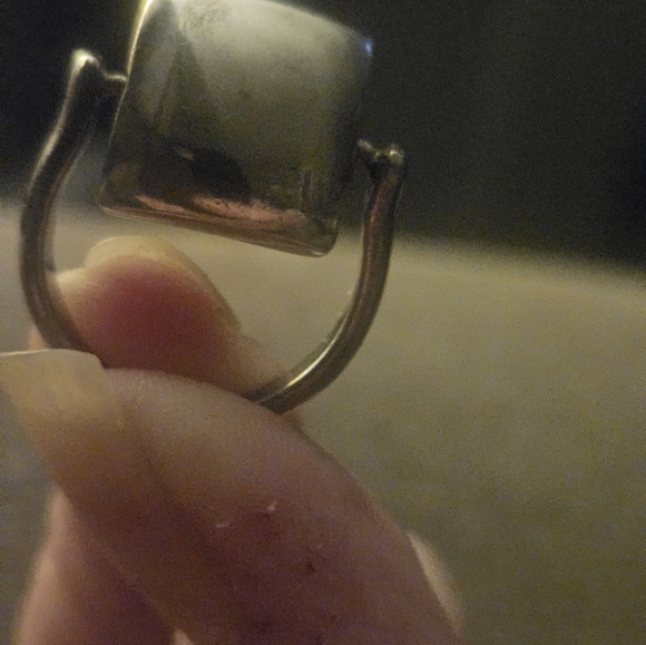 VINTAGE STERLING SET. BANGLE& RING W/THICK,SOLID SQUARE CENTER.RING SPINS!FAB!♡ - Picture 6 of 10
